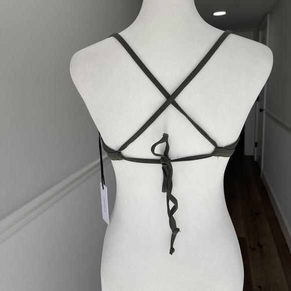Z Supply Bikini Top Swim Suit Top Olive Green Sporty Paddle Board Back Tie NEW - Picture 4 of 8